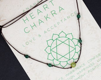 Heart Chakra crystal necklace/Peridot & green agate necklace/Spiritual jewelry/Yoga/Dainty peridot jewelry/Heart Chakra jewelry/Rope jewelry