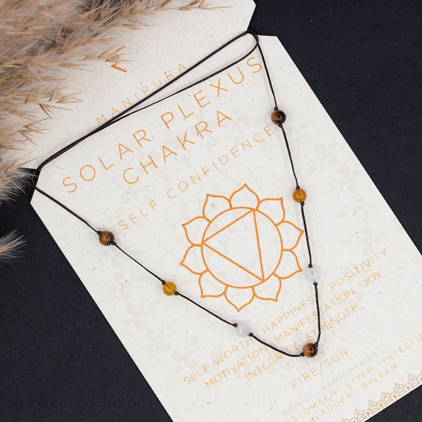 Solar Plexus Chakra crystal necklace/Moonstone/Tiger Eye/Yellow Agate/Multi-stone necklace/Yoga jewelry/Spiritual gift women/Dainty/Beaded