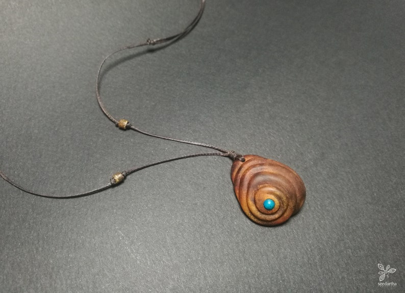 Hand Carved Spiral Necklace \u2022 Carved Avocado Pit \u2022 Carved Wood Stone Pendant \u2022 Long Boho Necklace \u2022 Hippie Necklace \u2022 Tribal \u2022 Nature Lover