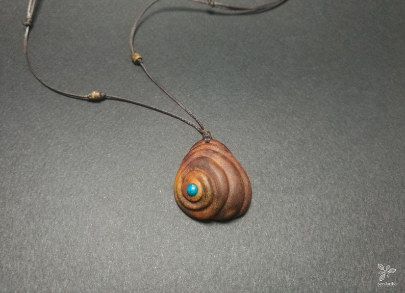 Hand Carved Spiral Necklace \u2022 Carved Avocado Pit \u2022 Carved Wood Stone Pendant \u2022 Long Boho Necklace \u2022 Hippie Necklace \u2022 Tribal \u2022 Nature Lover