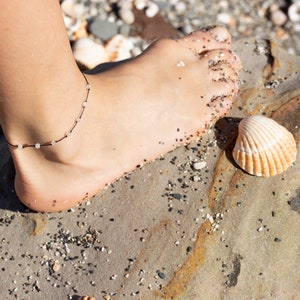 Rose Quartz anklet/Dainty boho ankle bracelet/Rose quartz crystal jewelry/String anklet/Boho foot bracelet/Yoga/Festival/Beach jewelry women zdjęcie 9