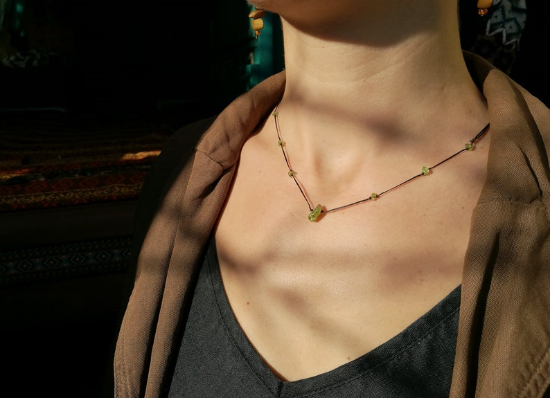 Peridot necklace \u2022 August Birthstone necklace \u2022 Raw Peridot necklace \u2022 Dainty necklace \u2022 Green stone necklace \u2022 Peridot crystal necklace
