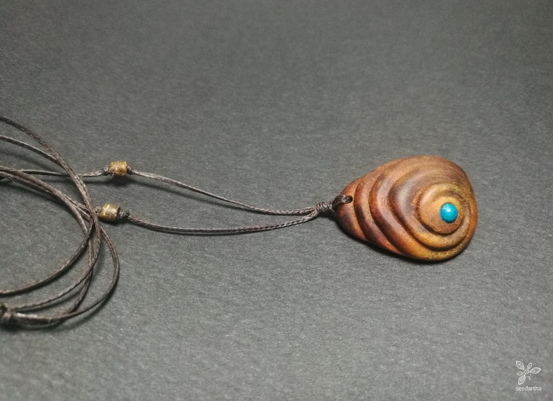 Hand Carved Spiral Necklace \u2022 Carved Avocado Pit \u2022 Carved Wood Stone Pendant \u2022 Long Boho Necklace \u2022 Hippie Necklace \u2022 Tribal \u2022 Nature Lover