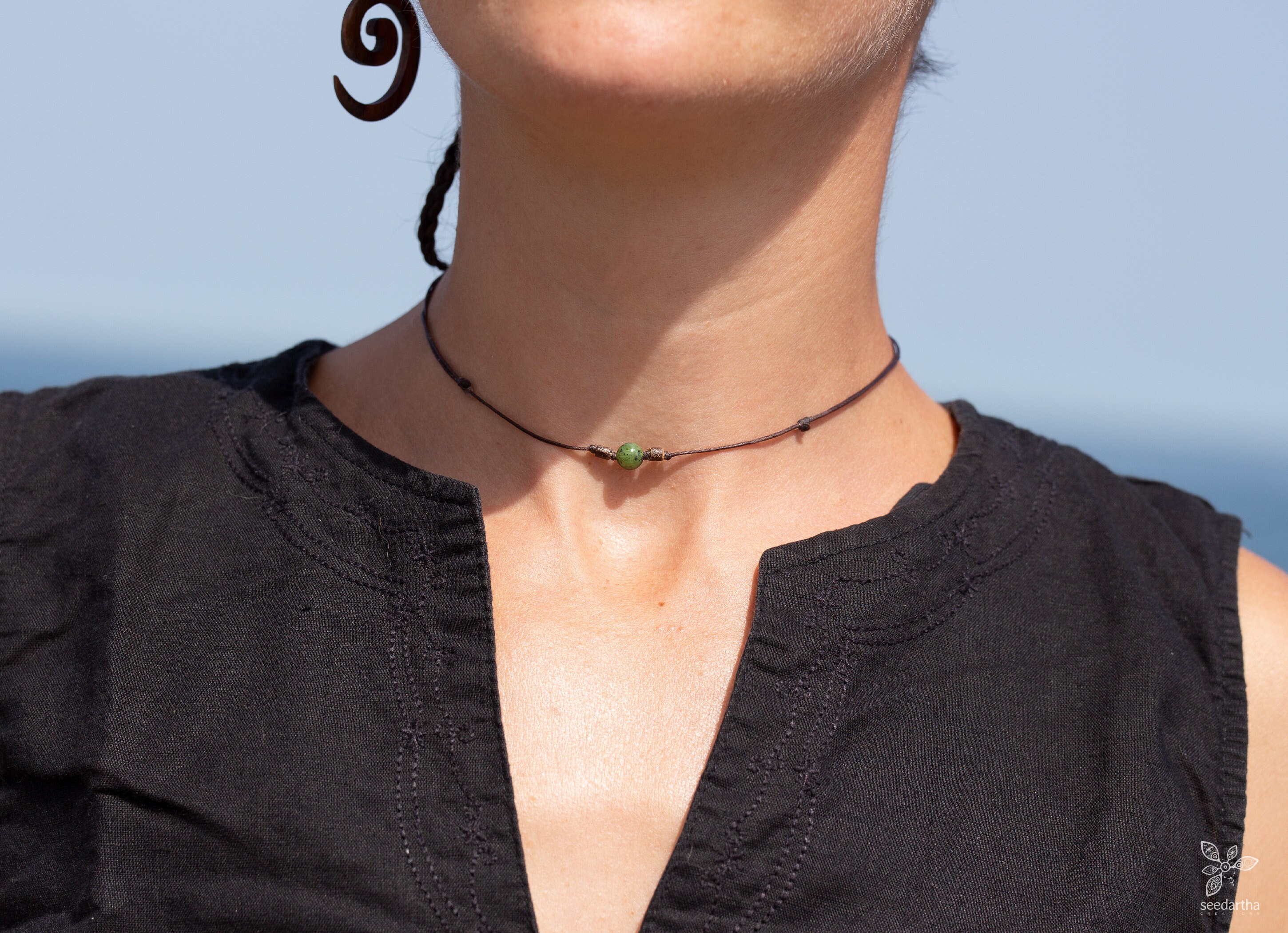 Green Jade Choker Necklace Men or Women/simple Bead Etsy