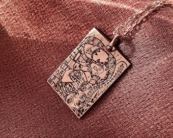 The Kiss necklace silver by Gustav Klimt necklace Art necklace Minimalist necklace