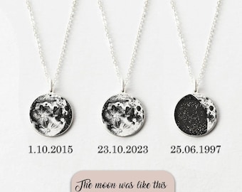 Custom Birth Moon Phase Necklace • Silver Moon Necklace • Moon Date Necklace • Moon Phase Jewelry • Moon Phase Necklace