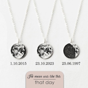 Custom Birth Moon Phase Necklace • Silver Moon Necklace • Moon Date Necklace • Moon Phase Jewelry • Moon Phase Necklace