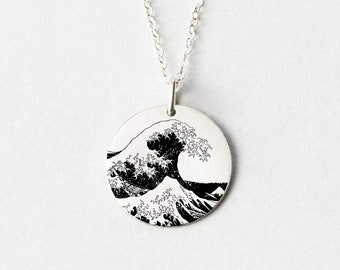 The Great Wave Silver Necklace, Kanagawa Oki Nami Ura, silver necklace, sea silver necklace