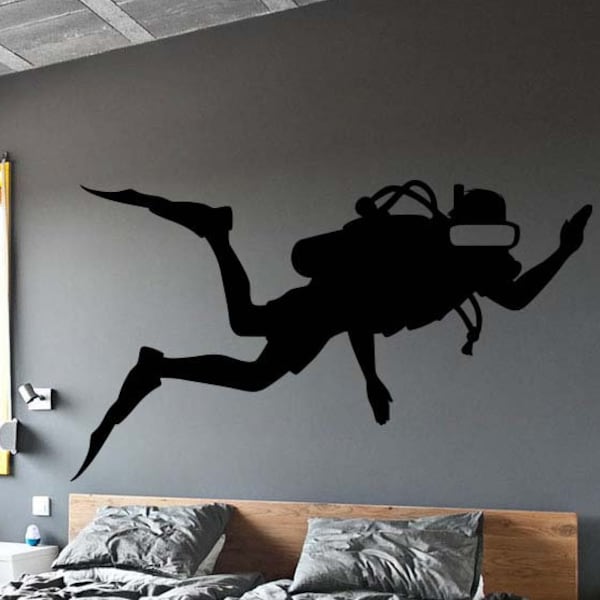 Diving Wall Decal Diver Vinyl Bathroom Decal Scuba Diver Macbook Decal Underwater Sticker