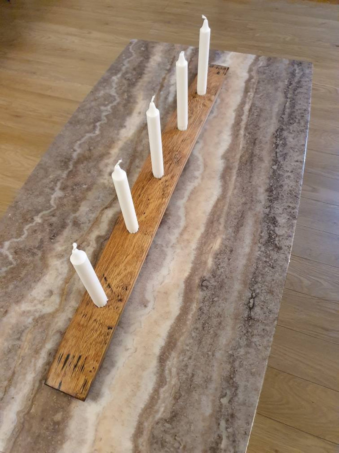 Wooden Candle Holder/ Oak Whiskey Barrel Stave 5 Candle Etsy