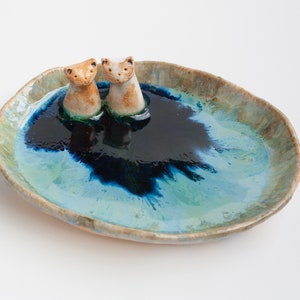 Plate for rings pair ceramic cats. Cuenco cats for jewelry weddings. soap dish. Birthday gifts. Ceramic cats. Nice kittens.