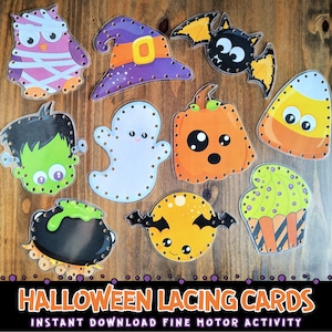 Halloween Lacing Cards, Halloween Sewing Cards, Fine Motor Activity, Preschool Printable Activities, SpEd, OT, Busy Bag Printable, DIGITAL