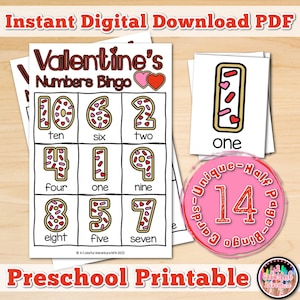 Valentine&#39;s Day Numbers Bingo Game for Kids (PDF Printable)
