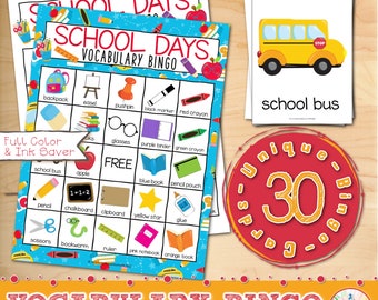 School Days Vocabulary Bingo Game: Classroom Activity (Digital Download)