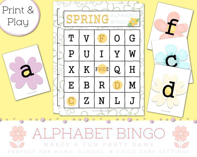 spring flowers alphabet bingo abc s letter recognition etsy