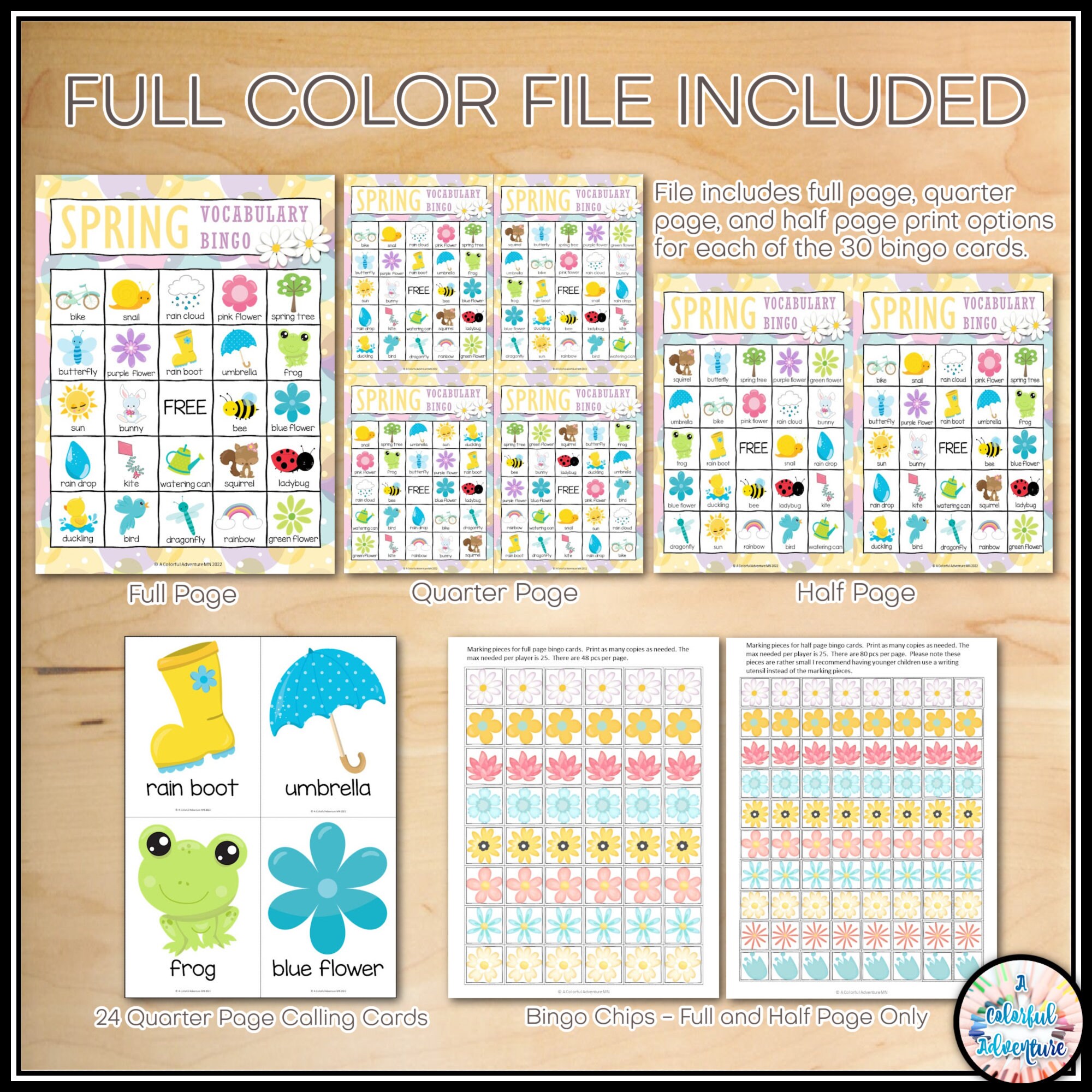 Spring Printable Bingo Game for Kids, Spring Activity, 30 Bingo Cards ...