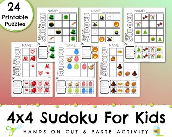 4x4 sudoku puzzles for kids holidays edition cut and paste etsy