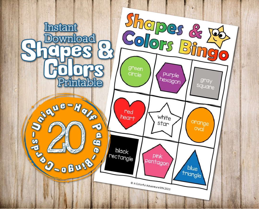 Shapes and Colors BINGO Printable for Kids Preschool Printable 2D