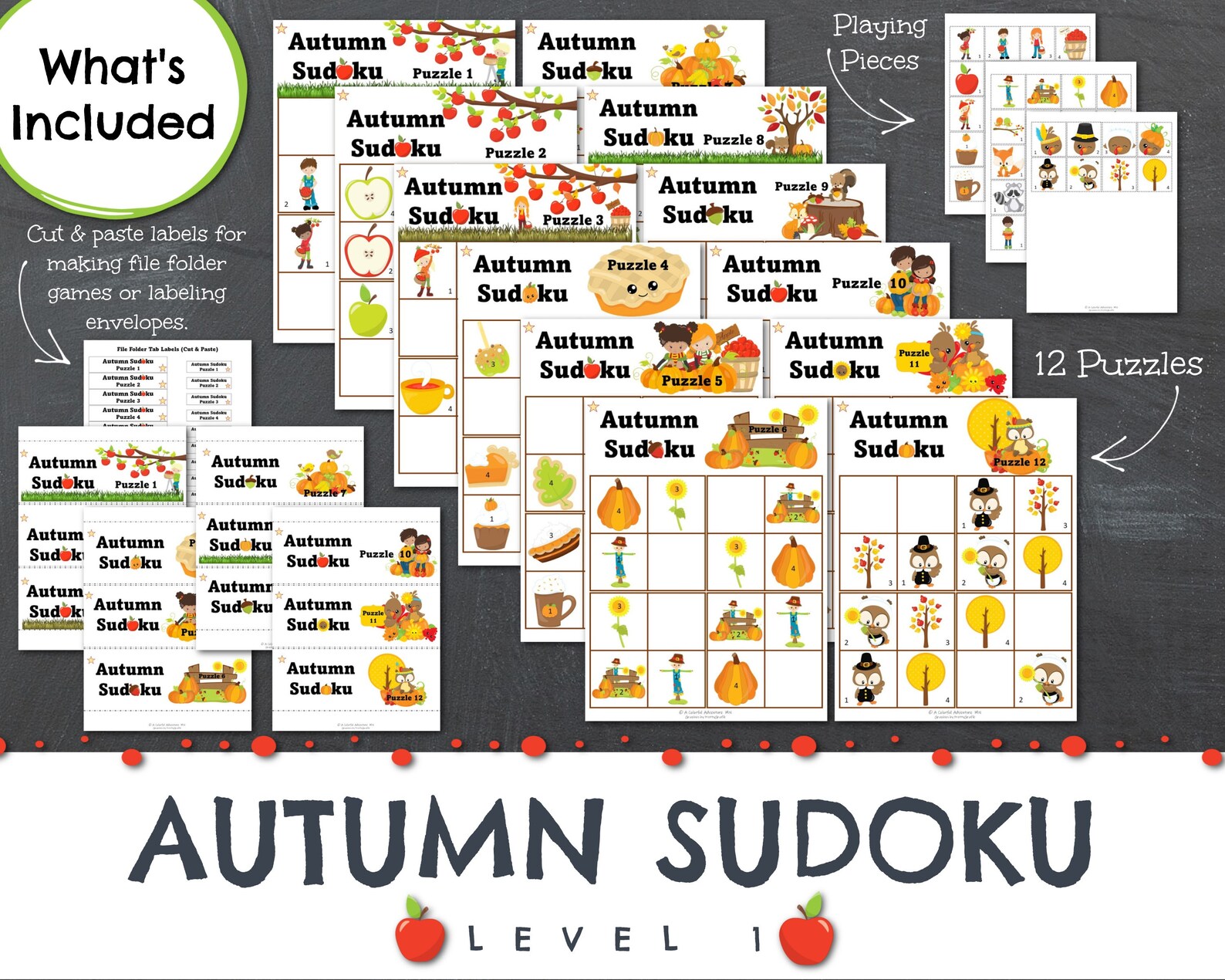 Sudoku For Kids 4x4 Puzzles Autumn Print Play Activity Etsy