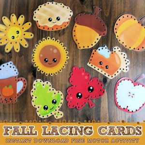 Fall Lacing Cards, Autumn Sewing Cards, Fine Motor Activity, Preschool Printable Activities, SpEd, OT, Busy Bag Printable, DIGITAL