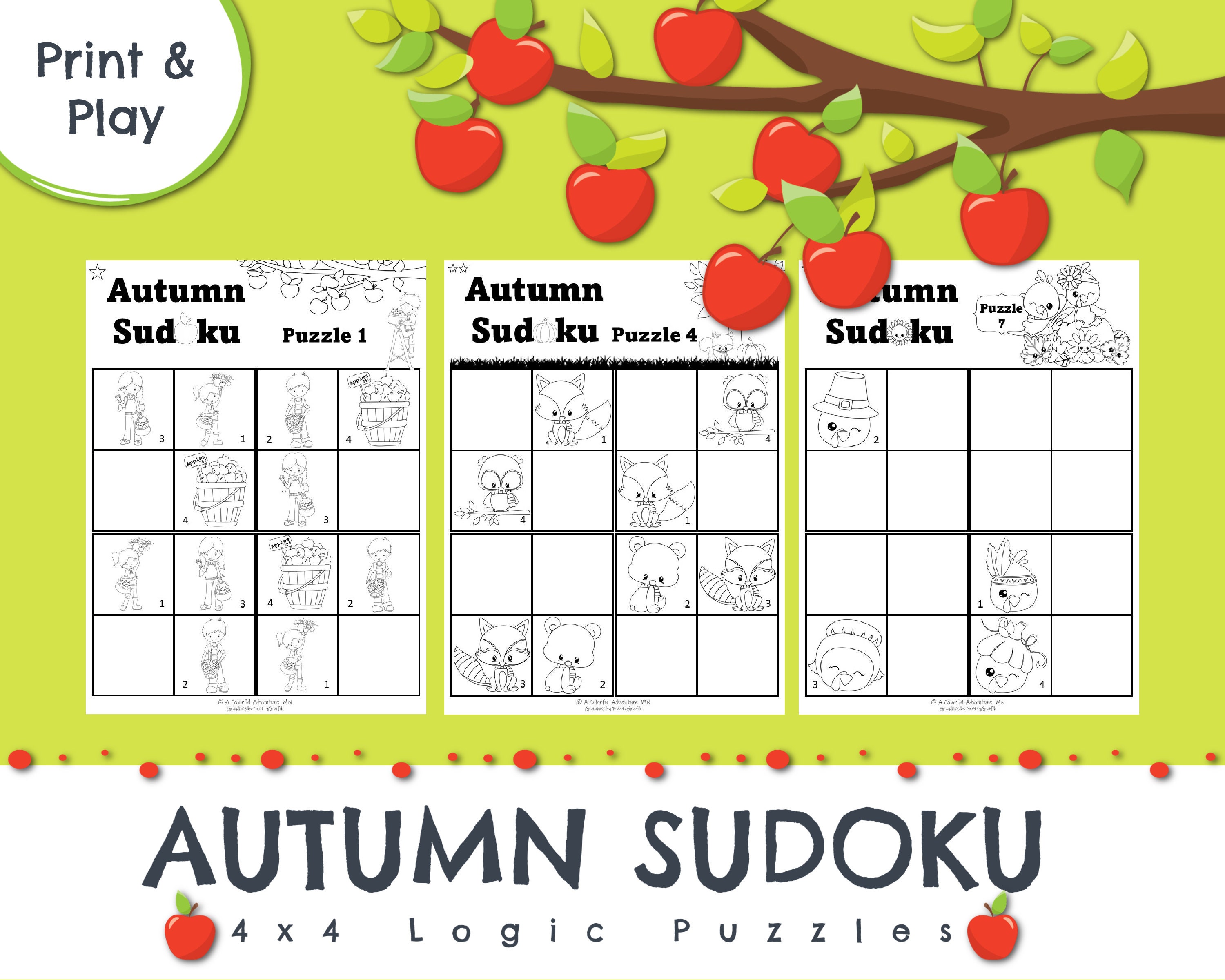 fall sudoku for kids 4x4 puzzles thanksgiving activity etsy
