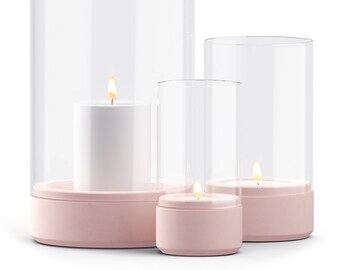 Windlicht Pastell-Rosa Beton mit Glaszylinder Windlicht LUISA mit Glaszylinder - 3er Set oder Einzeln - Indoor Kerzenständer
