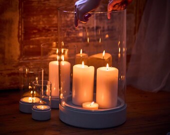 4er-Set Windlichtsäule / Bodenwindlichter - Windlicht Kerzenhalter mit Glaszylinder - Das Original - Kerzenständer modern / schlicht