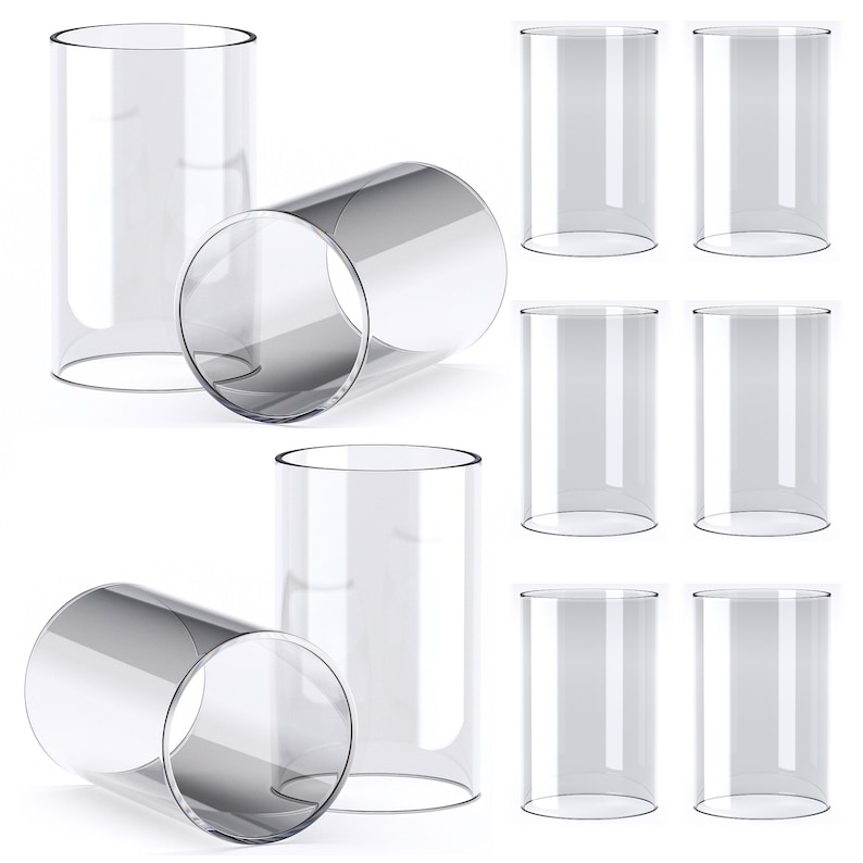 10x Premium Glaszylinder ohne Boden 10 Stück Windlichtglas Ersatzglas Windlicht Offenes Glasrohr Zylinder Glas Hitzebeständig Size S Ø 7cm x 10cm