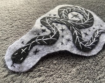 Embroidered Snake Patch: Hand-Stitched Wool Appliqué