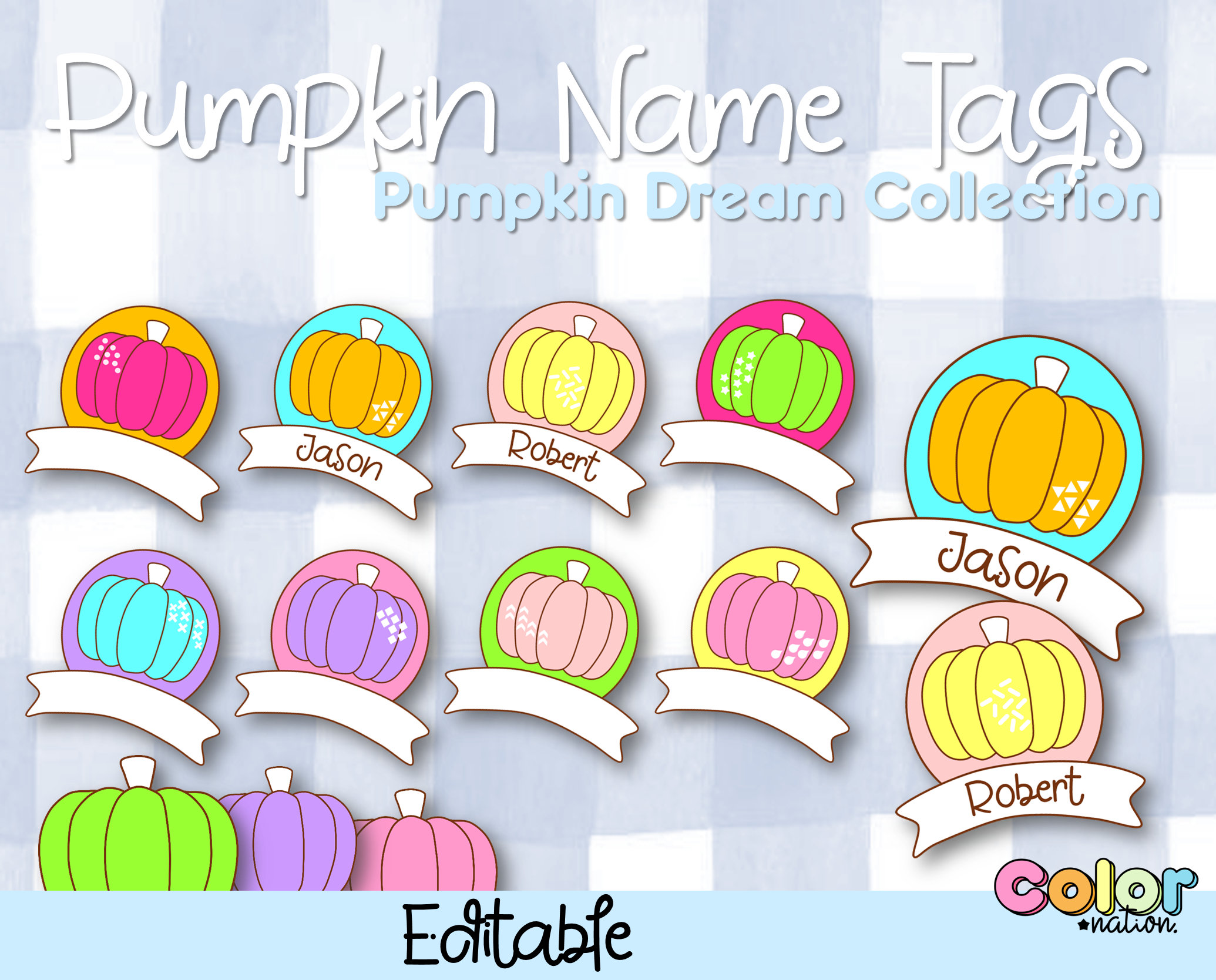 Pumpkin Name Tags EDITABLE Fall Name Tags Thanksgiving Colorful Pumpkins - Etsy