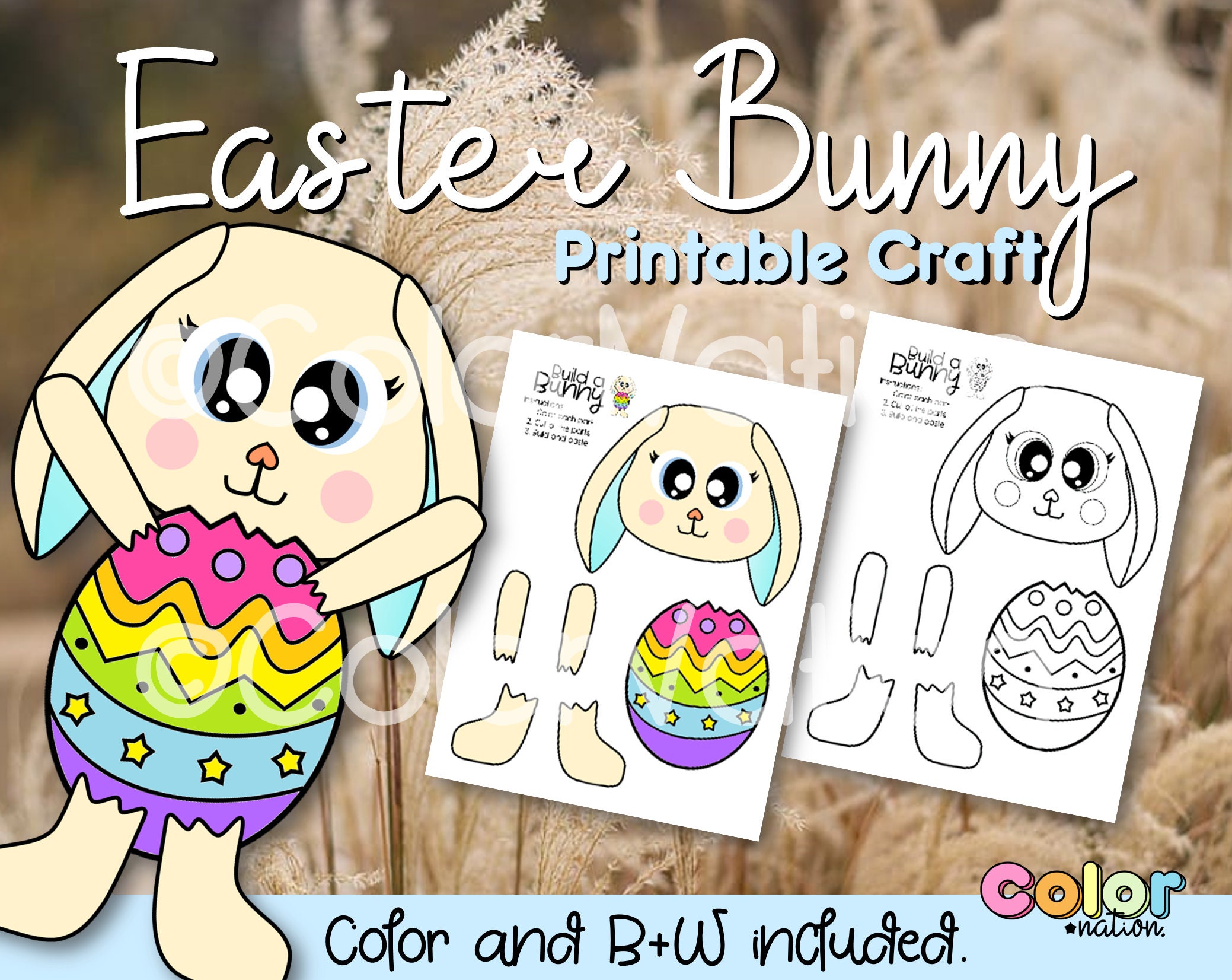 Build a Bunny Printable Craft Easter Coloring Pages Spring - Etsy