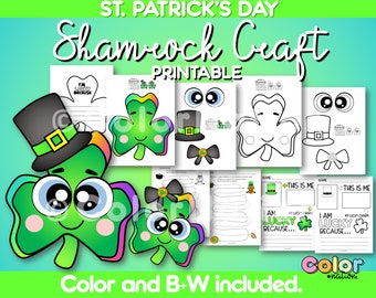 Shamrock Craft, Clover Craft, March Craftivity St. Patrick's Day Writing Activity, St. Patrick's Drawing Coloring Pages, Leprechaun Craft