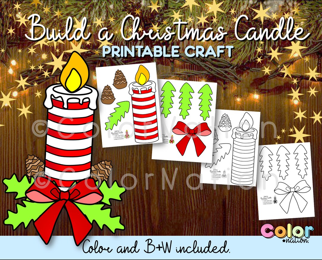 Christmas Candle Craft – Kids Coloring Pages Winter Activity (PDF) - Etsy