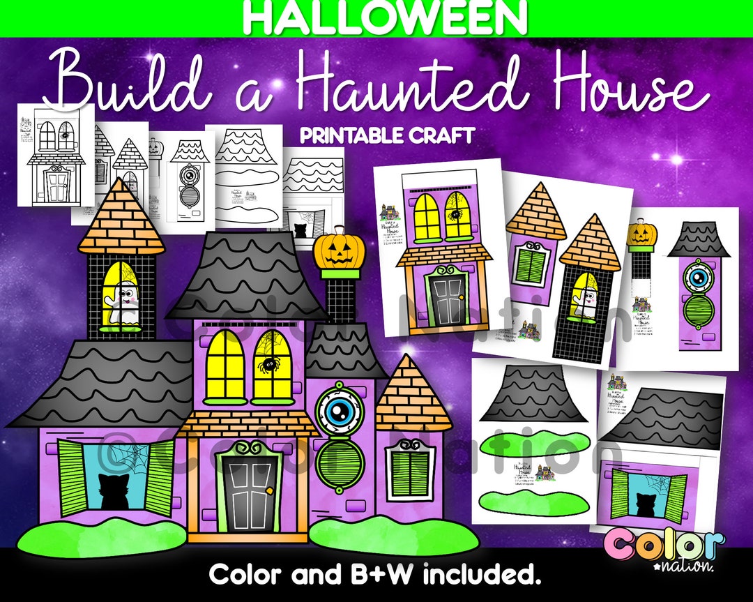 Build a Haunted House Printable Craft, Halloween Activities, October Craft, Spooky Craft, Trick