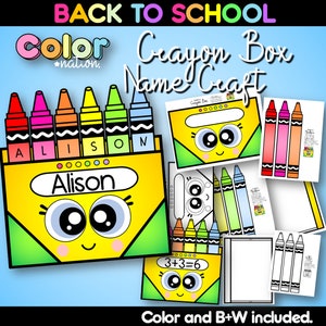 Regreso a la escuela Crayon Box Nombre Craft Kindergarten Tablón de anuncios Actividad Puerta Decoración Imprimible