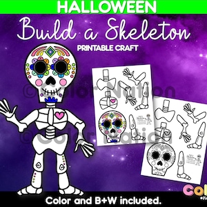 Build a Skeleton Printable Craft, Halloween Craft, Day of the Dead Activity, Skull Craft, Spooky, Trick or treat