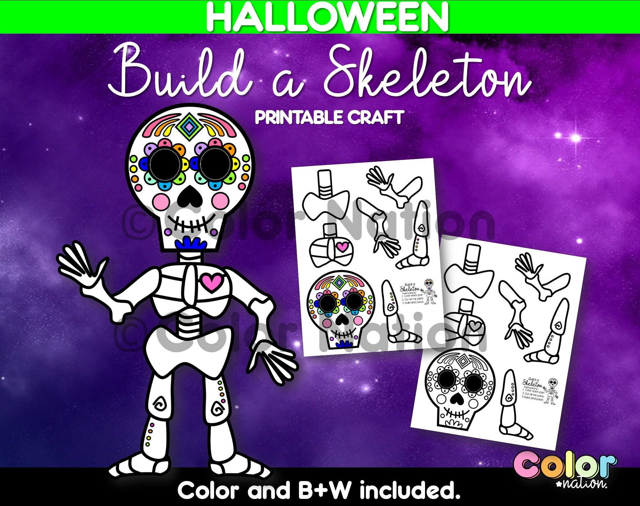 Build a Skeleton Printable Craft, Halloween Activity (PDF Pattern) - Etsy