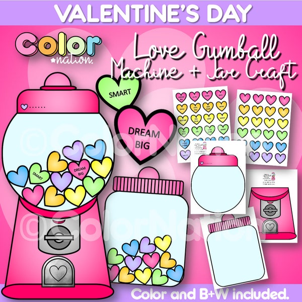 Valentine's Day, Love Gumball Machine, Jar of Hearts, February Activities, Bulletin Board, Valentines Day Activities