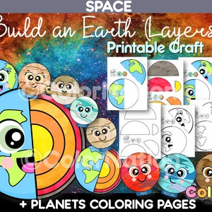 Construya las capas de la Tierra, naves imprimibles y páginas para colorear de planetas - Actividad del sistema solar - Naves en el espacio exterior