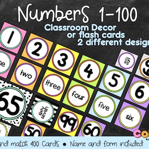 Numbers 1-100 Flash Cards  | Math Classroom Decor  | Numbers Name and Form