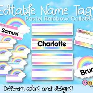 Pastel Rainbow Editable Student Name Tags | Desk Name Tags | Classroom Name tags | Back to school | Classroom organization