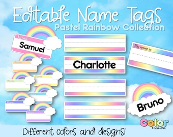 Pastel Rainbow Student Name Tags: Editable Classroom Decor