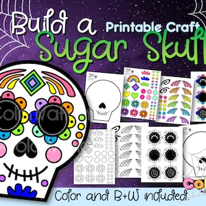 Build a Sugar Skull Craft, Halloween Printable Craft for Kids, Halloween Coloring Pages, Halloween Paper Craft, Fall bulletin Decor