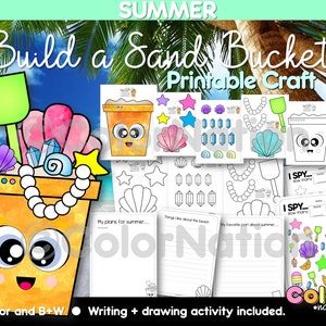 Build a Sand Bucket Craft - End of the Year - Summer Coloring Pages - I SPY activity - Beach Craft