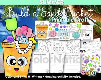 Sand Bucket Craft: Summer Coloring Pages & I SPY Activity (Digital Download)