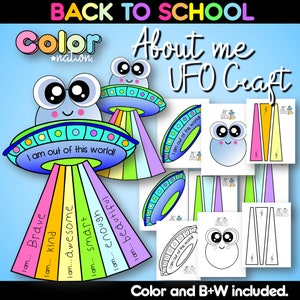 Terug naar school Over mij UFO Ruimteschip Knutselen Kleuterschool Prikbord Activiteiten Printables