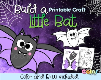 Halloween Bat Craft, Printable Coloring Page (PDF)
