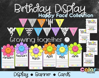 Exhibición de cumpleaños para el aula / Banner de cumpleaños / Tarjetas de cumpleaños / Decoración del aula / Regreso a la escuela