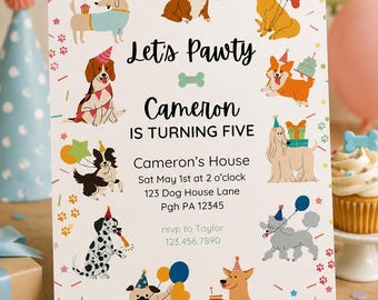 Editable Dog Birthday Invitation: Puppy Pawty Invite; Instant Download; Kids Birthday Animal Theme; Let's Pawty