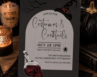 Editable Costumes & Cocktails Halloween Party Invitation, Halloween Party Invite, Digital Download, Canva Template